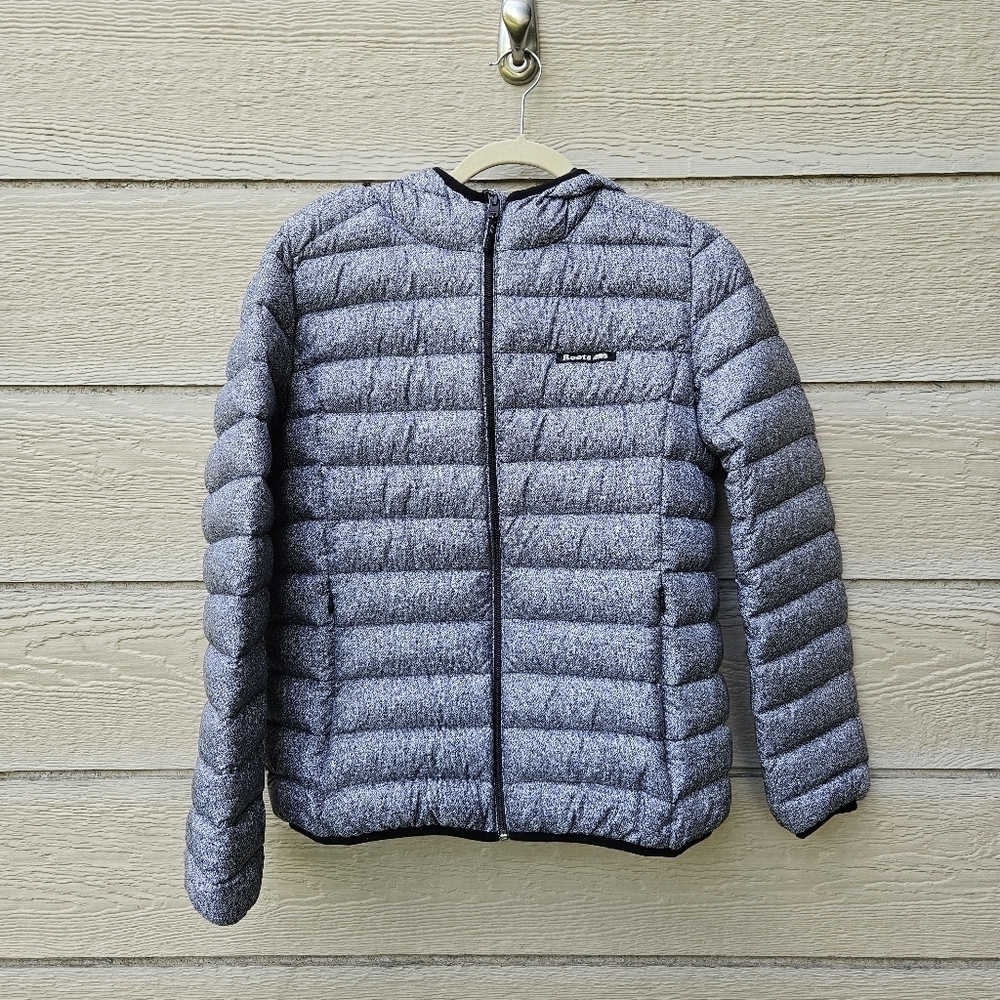 Roots Canada 700 fill down quilted puffer coat black and white medium